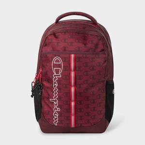 lot 6917 image: Champion Center Backpack - Dark Red Logo AOP