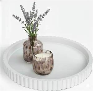 lot 7305 image: White 11 Resin Round Decorative Tray