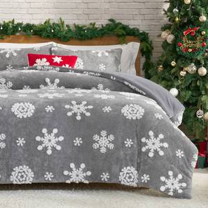 lot 7309 image: Christmas Comforter Set Queen, Fluffy Fleece Bedding Set with Christmas Snowflake, Grey Plush Comforter for Winter, 3 Pieces, 1 Soft Comforter and 2 Pillow Shams - Retail $58