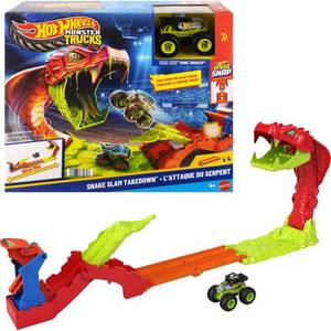 lot 7344 image: Hot Wheels Monster Trucks Snake Slam Takedown Playset with 164 Scale Bone Shaker Toy Vehicle