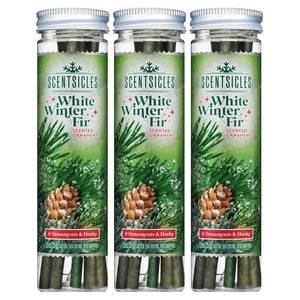 lot 7875 image: Scentsicles White Winter Fir Scented Christmas Tree Ornaments - 3 Bottles (18 Sticks Total)