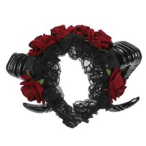 lot 7907 image: Halloween Sheep Horn Headband with Rose Lace Flower Design  9.44 X 6.29 X 3.14 Inches