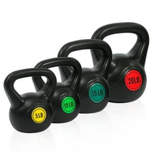lot 13389 image: BalanceFrom Wide Grip Kettlebell Exercise Fitness Weight Set  4-Pieces 5lb  10lb  15lb and 20lb Kettlebells