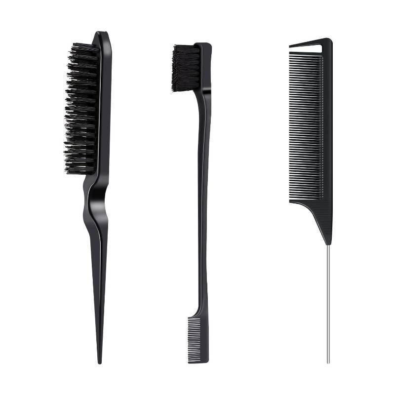 lot 9722 image: Hair Comb Set Black, Rat Tail and Sectioning Combs, Back Brush to Smooth Your Hair
