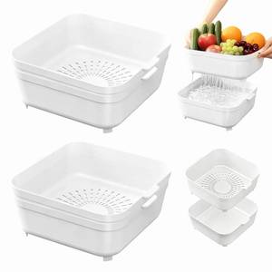 lot 7347 image: Listeadio 2PCS Nesting Plastic Colander & Strainer Set, 2-in-1 Fruit Washing Bowl with Strainer for Veggies, Berries, Pasta, Large Capacity BPA Free Dishwasher Safe
