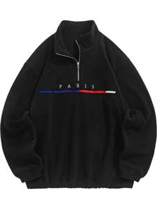 lot 7935 image: Mens Letters Embroidered Raglan Sleeve Quarter Zip Fleece-Black Size XXL