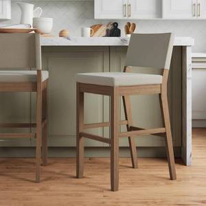 lot 13414 image: Nathan James Linus Counter Height Barstool Modern Farmhouse Style, Rubberwood Frame, Polyester Upholstery