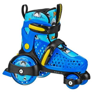 lot 13415 image: Roller Derby Fun Roll Boys Jr Adjustable Roller Skate  Pizza Shark USA 7-11 Youth Small