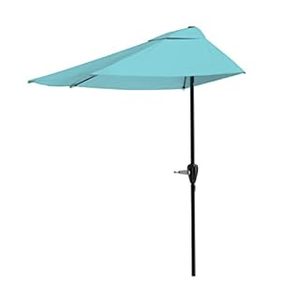 lot 15989 image: Pure Garden 9ft Half Umbrella for Balcony  Porch  or Deck  Blue - Retail $117