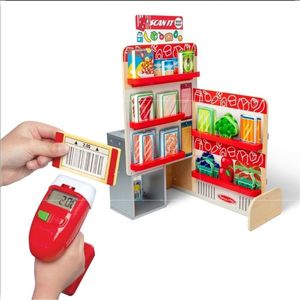 lot 6939 image: Melissa & Doug Wooden Scan It Shop Mart Play Set With Electronic Scanner And Wooden Play Food To Scan Toy Kitchen with Creative Accessories - Retail $86