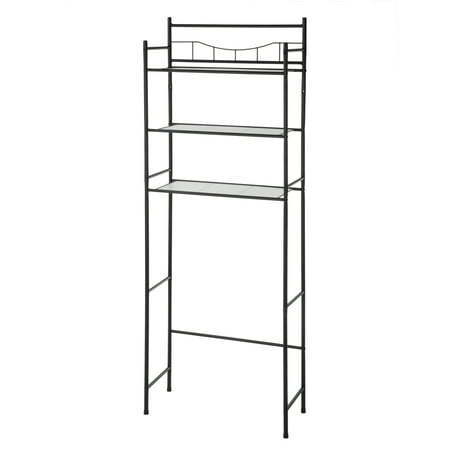 lot 6240 image: Mainstays over the Toilet Steel 3-Shelf Bath Shelves Space Saver Black Finish ( Missing Manual and screws)