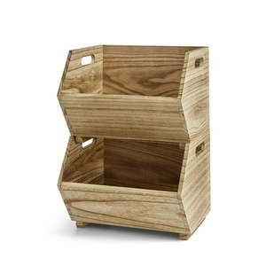 lot 6992 image: Better Homes & Gardens Adult Natural Wood Stacking Storage Bin Set 2-Piece