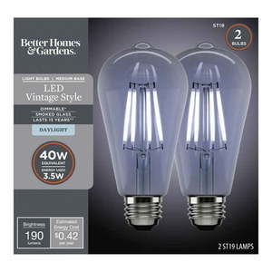 lot 7393 image: Better Homes & Gardens LED Vintage Light Bulb ST19 40 Watts Smoke Classic Filament  E26  Dim - 8 Pk