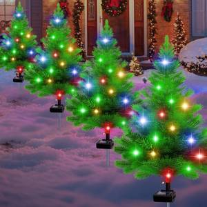 lot 7396 image: Solar Christmas Tree Lights ,4 Pack Multiple Outdoor Christmas Decorations