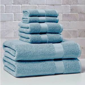lot 7405 image: Better Homes & Gardens Signature Soft Solid Cotton 6 Piece Bath Towel Set, Blue Silver