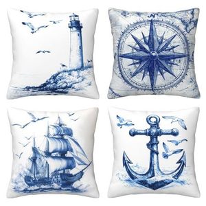 lot 7981 image: Throw Pillow Covers Set of 4 18x18 (Nautical)