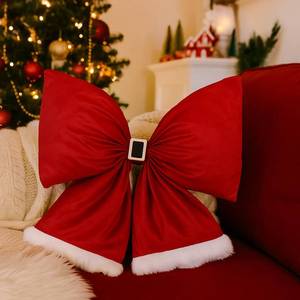 lot 7991 image: 4 Count of Christmas Red Bow Throw Pillows 24.4x15.7
