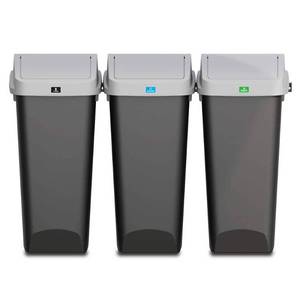 lot 13428 image: GLAD Link & Sort 12 Gallon Waste and Recycle Center Plastic Bin for Trash  with CLOROX Odor Protection and Swing Top and Lift-up Lids - 3 PC (See Pics)