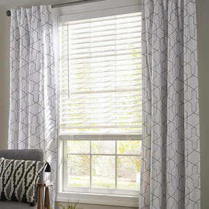 lot 13430 image: Better Homes & Gardens 2-Inch Cordless Faux Wood Horizontal Blinds 29x48 White
