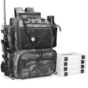 lot 13464 image: Rabjen Fishing Tackle Backpack with Rod Holders, Bottle Holder, Storage Bag Store Fishing Gear - Retail  $100