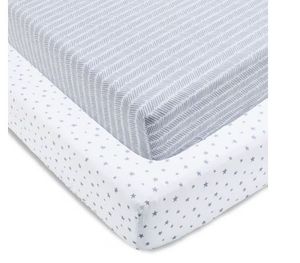 lot 30008 image: Parents Choice Fitted Crib Sheets, Gray Chevron and Stars, 2 Pack