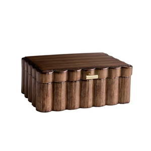 lot 30016 image: Better Homes & Gardens Scalloped Wooden Jewelry Box Trinket Organizer with Lid  Decorative Storage for Rings  Earrings  Keepsakes  Nightstand or Dresser Display  Natural Wood Finish