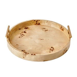 lot 30028 image: Beautiful Round Burlwood Tabletop Tray with Gold Handles by Drew Barrymore 1.75  X 15.75