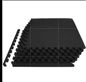 lot 30036 image: BalanceFrom 12 In. Thick Flooring Puzzle Exercise Mat with High Quality EVA Foam Interlocking Tiles  6 Piece  24 Sq Ft. Black