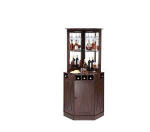 lot 30040 image: VEVOR Corner Industrial Bar Cabinet, Wine Table for Liquor & Glasses, Sideboard Buffet Cabinet with Glass Holder, Freestanding Farmhouse Wood Coffee Bar Cabinet for Living Room, Home Bar, Black Walnut - Retail $233