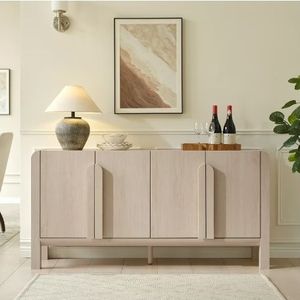 Modern 63" Wooden Sideboard Buffet Cabinet with Storage, Mid-century Credenza with Doors and Adjustable Shelves for Kitchen Living Room, Dining Room - Retail: $315