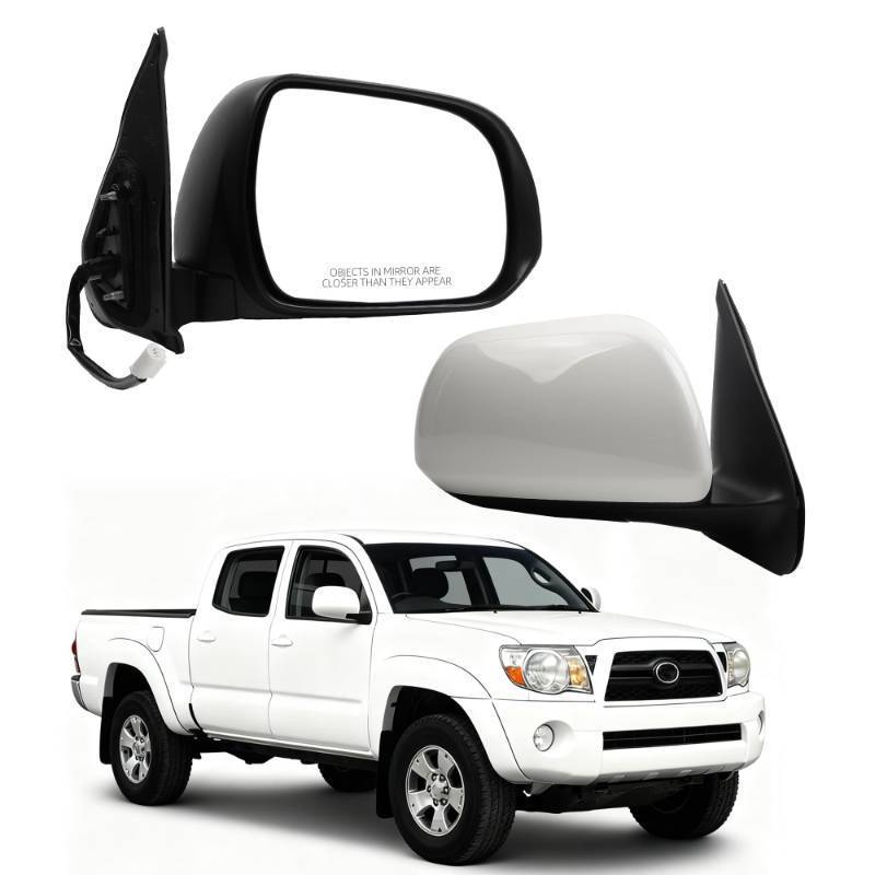 lot 10502 image: Dasbecan Passenger Side Mirror Compatible With 2005-2011 Toyota Tacoma Right Mirror with Manual FoldingPower Glass Replaces# TO1321256 White Paint (3pins)