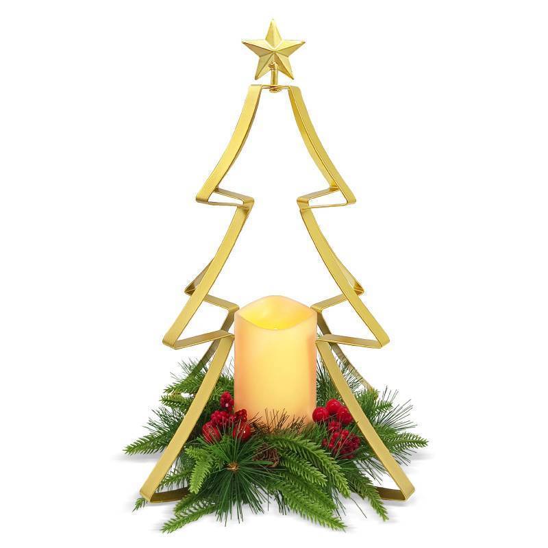 lot 4376 image: Christmas Tree Metal Candle Holder and Christmas Bows Bundle