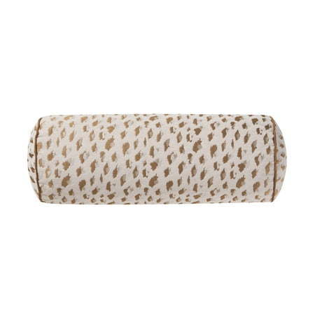 lot 6322 image: Home Decor Collection 8 x 20  Tan Woven Leopard Bolster Decorative Pillow