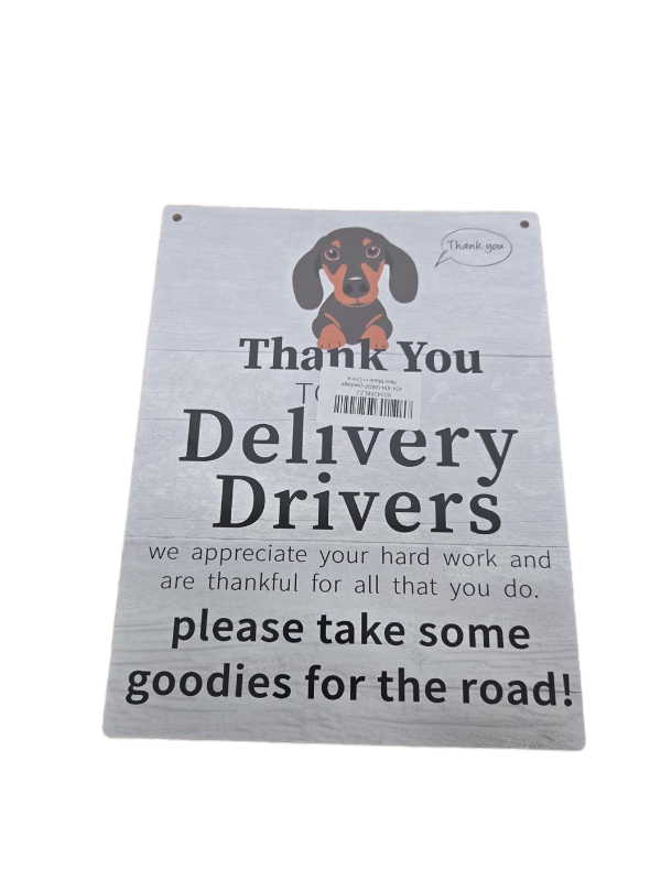 lot 7389 image: Delivery Driver Thank You Sign with Dachshund