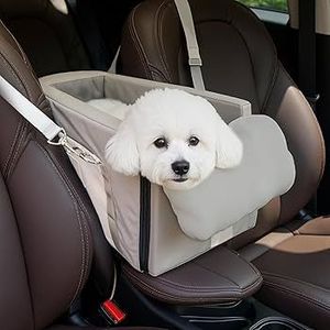 lot 13499 image: Tranquitas Center Console Dog Car Seat, Dog Car Seats for Small Dogs and Cats with Safety Belt and High Density Sturdy Foam Up to 15Lbs, Leather Grey