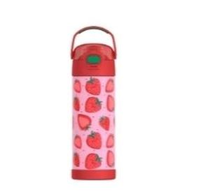lot 30057 image: Thermos Kids Stainless Steel Vacuum Insulated Funtainer Water Bottle with Spout Lid, 470ml, Strawberries