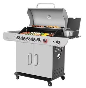 lot 30083 image: Royal Gourmet SG6002 Classic 6-Burner 71000-BTU LP Gas Grill with Sear Burner and Side Burner, Stainless Steel (Missing Hose)