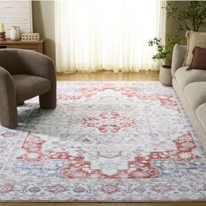 lot 30089 image: Arizona Seine Oriental Machine Washable Area Rug, Light GrayRust, 8 x 10
