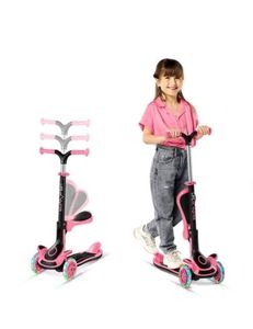 lot 30097 image: Lifemaster - 3-Wheel Kids Scooter with Foldable Seat and LED Wheels - Watermelon - Retail $59