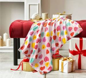 lot 31001 image: Super Soft Cozy Valentines Day Oversize Plush Throw Blankets, Lollipops 50in x 60in
