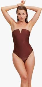 lot 31002 image: Gottex Luma High End Bandeau High Leg Cut One Piece Womens Swimsuit Soft Removable Cups, Removable Adjustable Straps Size 12 - Retail $96