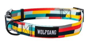 lot 31020 image: Wolfgang Heavy Duty, Adjustable Wide Venture Dog Collar With Quick Release Nylon Buckle for Walking & Training, MixTape Print, Medium Wide