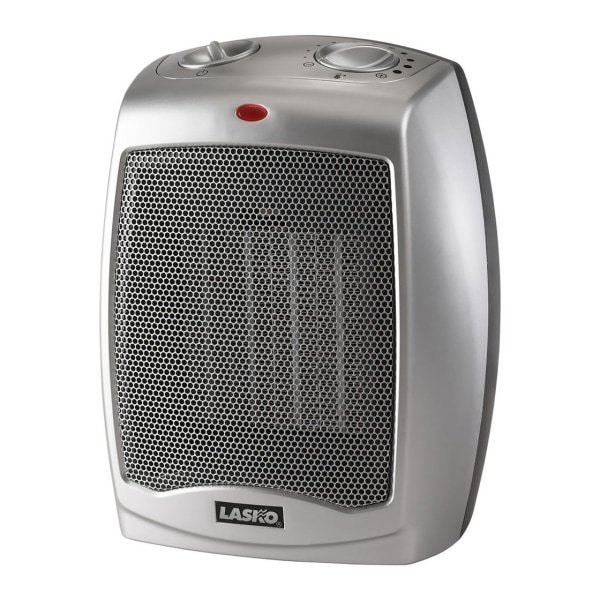 lot 15259 image: Lasko 9 1500W Electric Ceramic Space Heater with Adjustable Thermostat  Silver  754200
