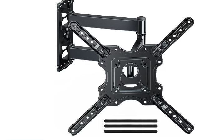lot 6178 image: MountFTV Full Motion TV Wall Mount Bracket for 26-65 inch TVs, Corner TV Wall Mount Bracket with Extension, Tilt, Swivel, Leveling, Max 400400mm, Holds up to 77 lbs, Single Wood Studs