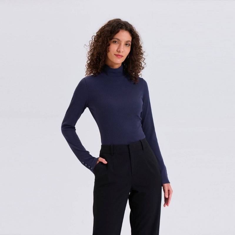 lot 7274 image: Womens Long Sleeve Mock Neck Rib-Knit Top - A New Day Navy Blue Size L
