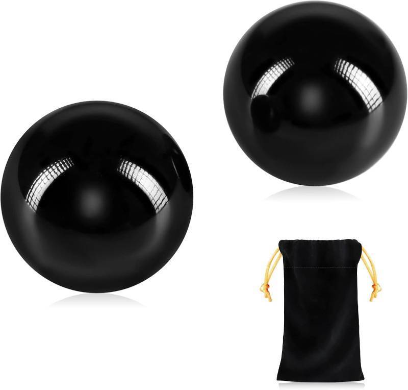 lot 7321 image: 2PCS Solid Steel Baoding Balls Chinese Health Exercise Massage Balls with Carry Pouch