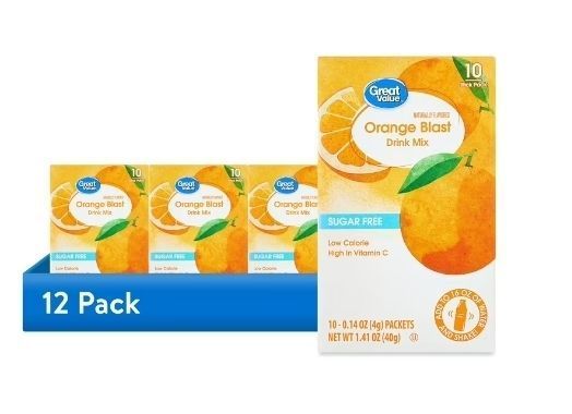 lot 6300 image: Pack of 2 (12 pack) Great Value Sugar-Free Orange Early Rise Drink Mix, 0.14 oz, 10 Count