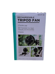 lot 13583 image: Rechargeable Tripod Fan with Flexible Legs 360 Degree Rotatable Fan Head 3 Speeds 5.5in x 2.9in x 13in
