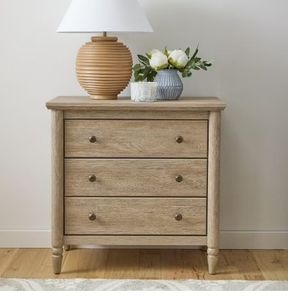 lot 30127 image: My Texas House Monroe 3 Drawer Nightstand with USB, Brushed Oak Finish - Retail $189