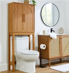 lot 30142 image: Better Homes & Gardens Juliet over-the-Toilet Space Saver Cabinet, 2 Adjustable Shelves, Light Honey - Retail $136